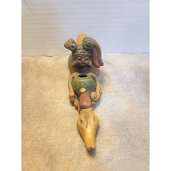 Vintage Mayan Aztec snake flute, Mexican flute, Mexican folk art, Mexican FLAW - Picture 1 of 8